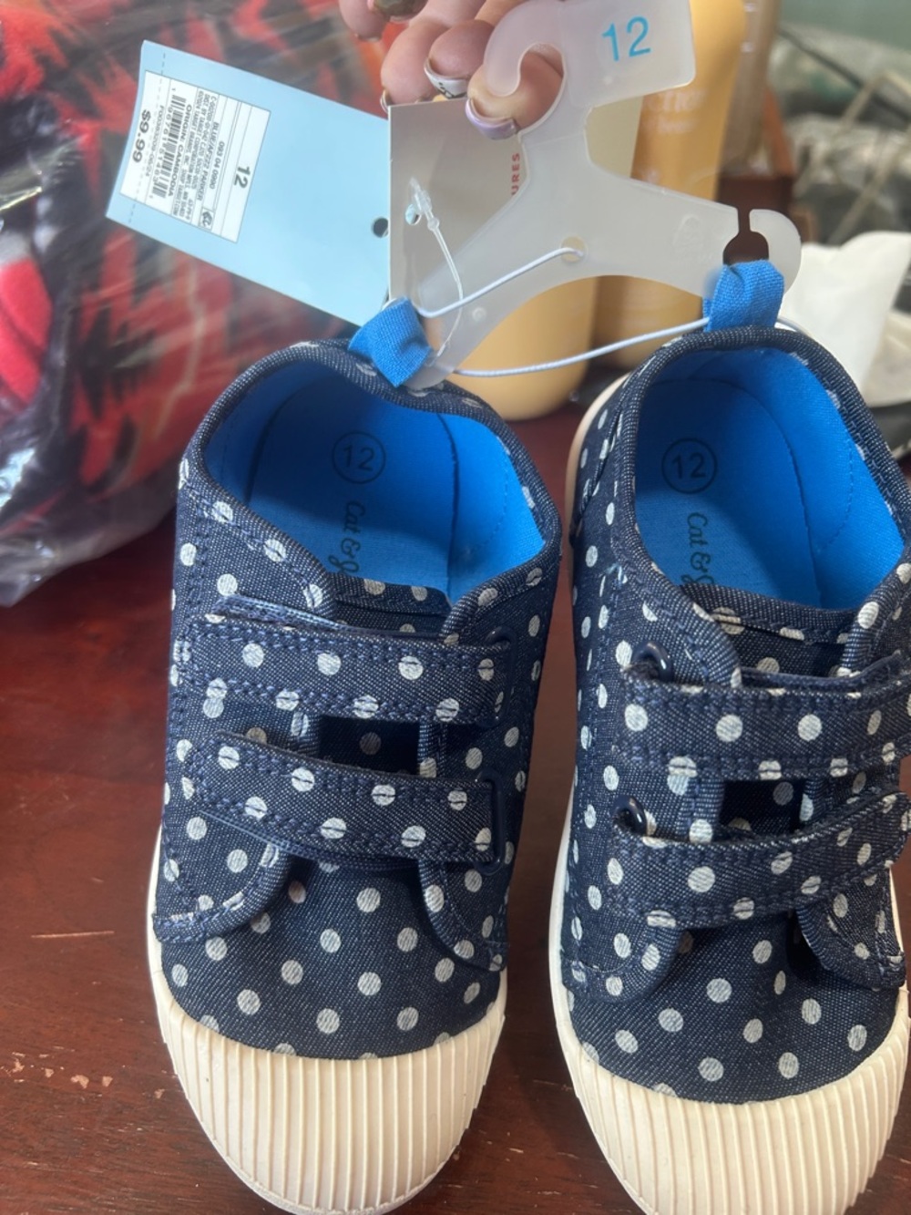 Cat & Jack Navy Polka Dot Kids Sneakers with White Dots